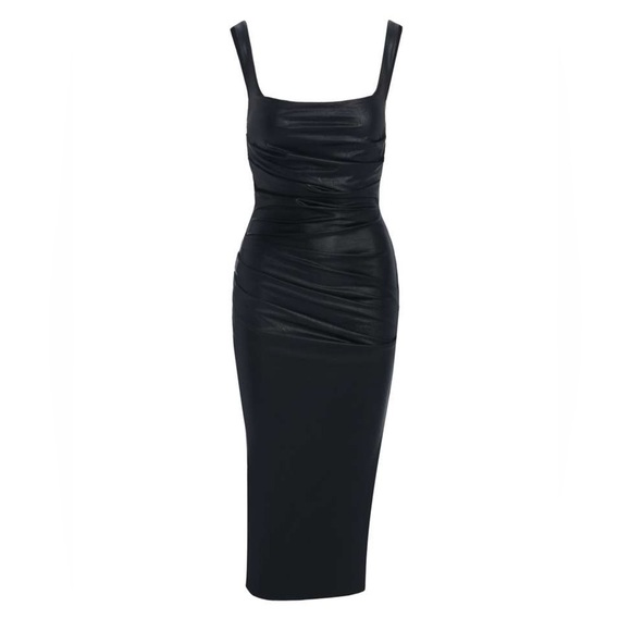 Naked Wardrobe Leather Pleated Midi Dress in Black - Picture 5 of 5